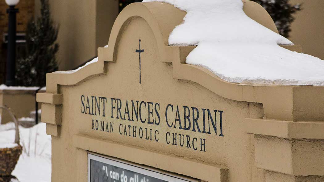 Cabrini sign outside church